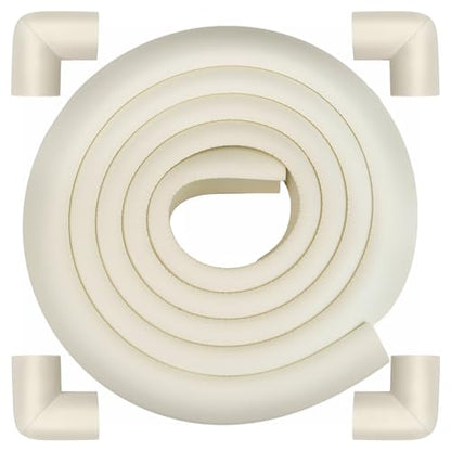 Corner Protector Baby, Baby Proofing Edge Corner Protector, Soft Foam White | Waterproof Foam Cushion with Adhesive Tape ,Corner Protector for Fireplace, Table, Stair, Cabinet (6.6ft Edge + 4 Corners)