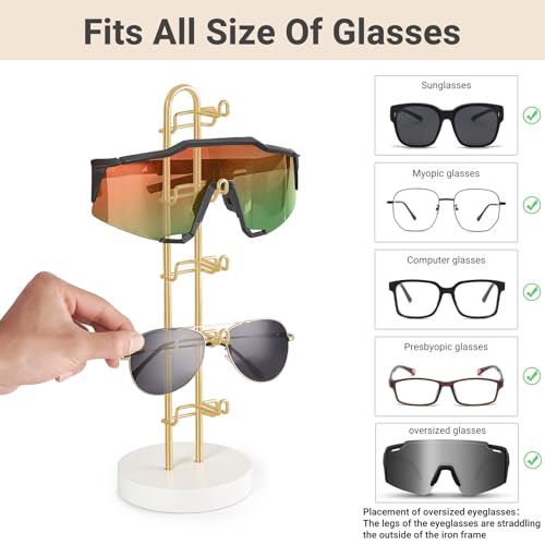 Mkono Sunglass Holder Organizer, Metal Glasses Stand Display Storage 1 Pack | Space-Saving, Holds 5 Eyewear Pairs, Easy Access, Easy to Assemble, for Table Desk Countertop Dresser Bedroom Room Decor