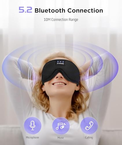 LC-dolida Sleep Mask Bluetooth Headphones Weighted Sleeping Mask 3D Eye Mask Pressure Relief Night Sleep Eye Mask Music Sleeping Headphones for Side Sleepers Meditation Gifts for Men Women