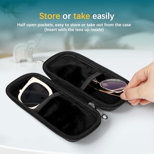 Double Eyeglasses Case Hard Shell Dual Sunglasses Organizer with Zipper Closure Travel Eyewear Storage for Vehicle