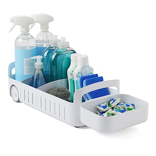 RollOut Caddy Rolling Storage Bin with 2 Adjustabl... (White | Plastic)