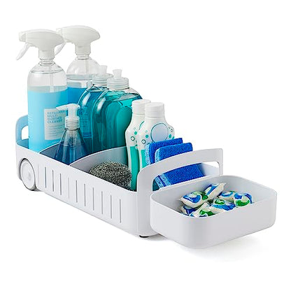 RollOut Caddy Rolling Storage Bin with 2 Adjustabl... (White | Plastic)