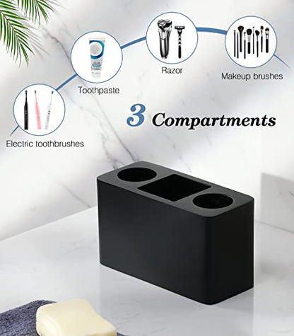 Luxspire Toothbrush Holder, Resin, 3 Slots, Black | Electric Toothbrush Holder, Toothbrush and Toothpaste Holder, Bathroom Countertop Storage, Bathroom Accessories