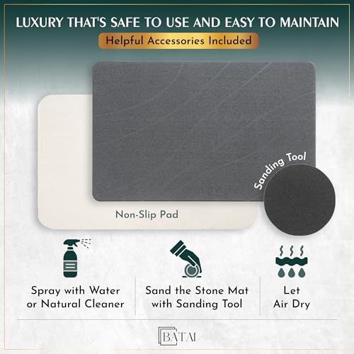 Extra Large Diatomaceous Earth Stone Bath Mat (31.5” x 19.7”) Dark Gray XL | Fast Absorbent Shower Stone Bath Mat For Bathroom - Quick Dry, Easy Clean and Non-Slip Mat - Instant Drying Diatomite Bathmat