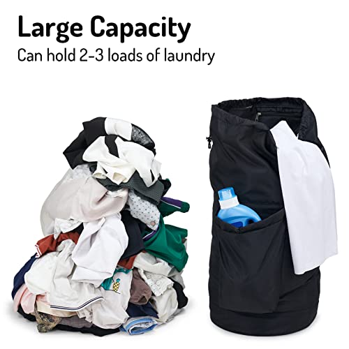 Seiritex Laundry Backpack Bag, Dirty Clothes Travel Laundry Bag with Shoulder Straps for College Dorm (Black)