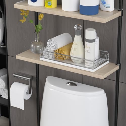 Toilet Paper Basket, 13 Inch Bathroom Toilet Tank Basket with Handles White | Bathroom Basket, Back of Toilet Basket, Toilet Tank Tray, Toilet Organizer for Toilet Paper Storage, Toiletries & Essentials