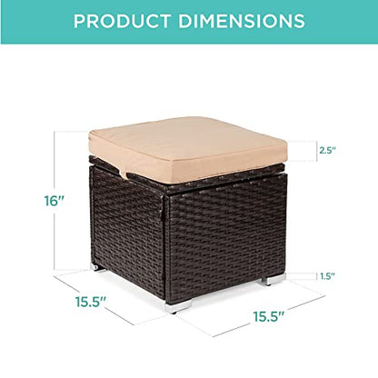 Best Choice Products Set of 2 Wicker Ottomans, Multipurpose Outdoor Furniture for Patio, Backyard, Additional Seating, Footrest, Side Table w/Storage, Removable Cushions - Brown/Beige