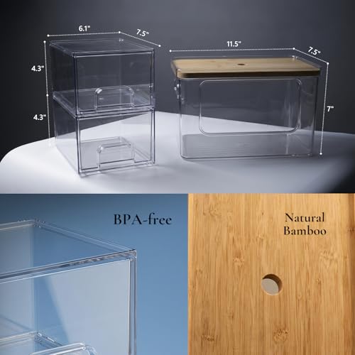 Hudgan Under Sink Organizers 3 in 1, Stackable Acrylic Bathroom Storage, Trash Bag Dispenser and Dishwasher Pods Holder for Kitchen and Laundry Room Organization