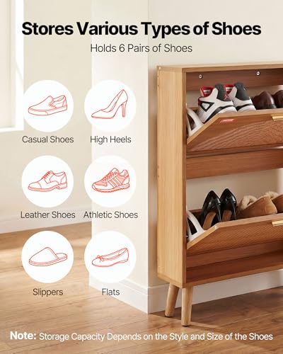 VEVOR Shoe Cabinet with 2 Flip Drawers, Shoe Storage Cabinet for Entryway, Free Standing Shoe Storage Organizer with Rattan Doors for Heels, Boots, Slippers in Hallway, Living Room