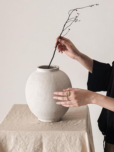 Large White Ceramic Vase - 9.8 Inch Rustic Farmhouse Flower Vase for Home Decor, Minimalist Tall Vases for Living Room, Table, Bathroom, Holiday & Weddings (Sandstone White)