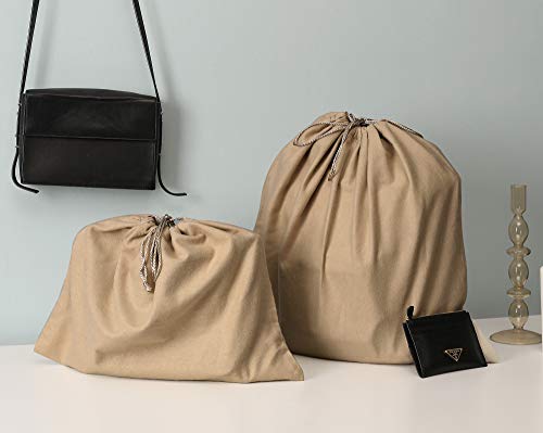 PlasMaller Dust Cover Storage Bags Purified 100% Cotton with Drawstring Pouch For Handbags Purses Pocketbooks Shoes Boots Set of 2 (16.5 x 13 in)