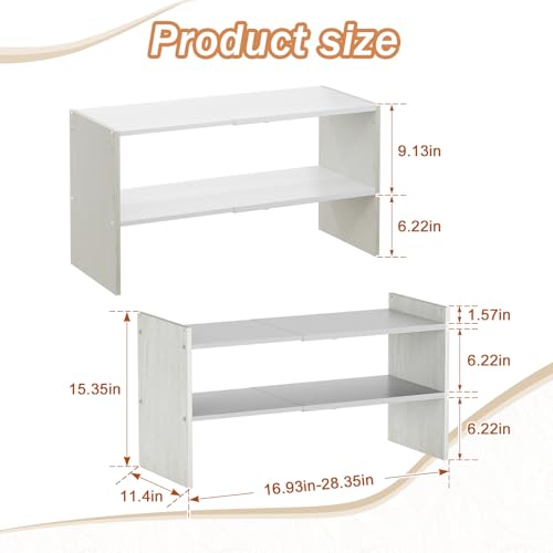 X-cosrack 2-Tier Shoe Rack Organizer for Closet, Expandable and Adjustable White Shoe Rack, Stackable Iron Wood Combination Shoe Storage Shelves for Closets, Entryway, Small Space, Hallway, Garage
