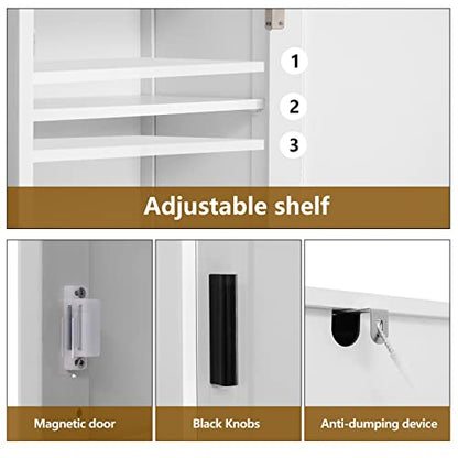 usikey 67'' Tall Bathroom Cabinet, Storage Cabinet with 4 Shelves & 2 Doors, Narrow Storage Cabinets for Bathroom, Living Room, Home Office, White