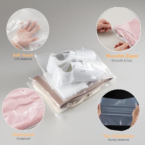 Swimsuit Organizer Bags - 50 Pack 8x10 Inch Clear Zipper Storage Bags | Waterproof Reusable Travel Packing Bags for Clothes, Underwear, Socks, Toiletries
