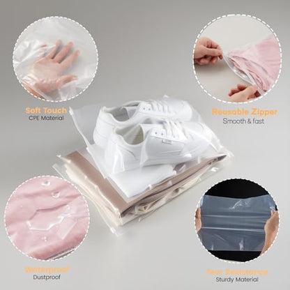 Swimsuit Organizer Bags - 50 Pack 8x10 Inch Clear Zipper Storage Bags | Waterproof Reusable Travel Packing Bags for Clothes, Underwear, Socks, Toiletries