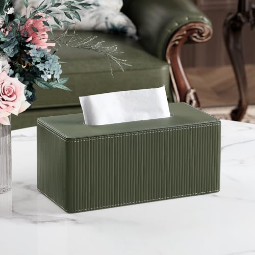 PU Leather Tissue Box Cover Rectangle Tissue Box Holder Rectangular | Magnetic Bottom, Decorative Modern Design, Aesthetic Stripes, For Bathroom, For 120(3-Ply)/160(3-Ply) Tissue Box