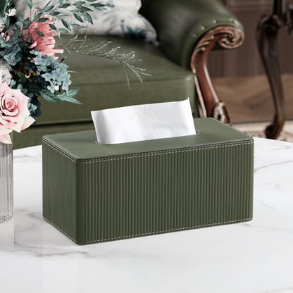PU Leather Tissue Box Cover Rectangle Tissue Box Holder Rectangular | Magnetic Bottom, Decorative Modern Design, Aesthetic Stripes, For Bathroom, For 120(3-Ply)/160(3-Ply) Tissue Box