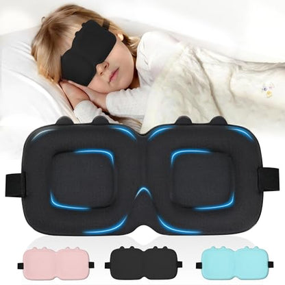 Kids Sleep Mask, 3D Contoured Eye Mask for Sleeping, Soft Sleeping Mask for Kids with Adjustable Strap, Blackout Eye Cover Travel Sleep Mask for Boys & Girls