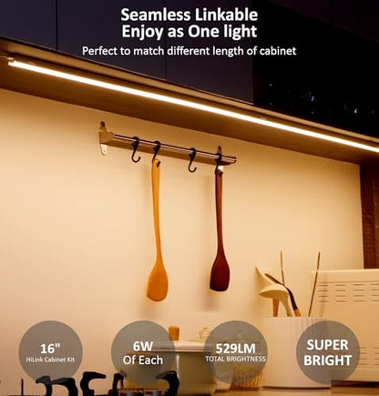 Under Cabinet Lighting Plug in, 16 Inch 1 Pc, Linkable AC120V 3CCT 3000K/4000K/5000K Ultra Slim, LED Under Cabinet Lights for Counter Light, Kitchen, Shelf, Sink, Workshop, Desk, White