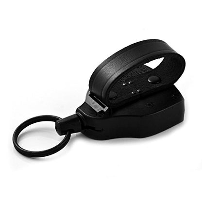 KEY-BAK SUPER48 Locking Retractable Keychain, Durable Polycarbonate Case, Leather Belt Loop, and Oversized Split Ring