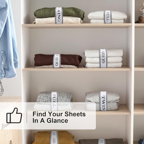Bed Sheet Organizers and Storage with Hook and Loop Bedding Keeper Mix 8pcs | Bed Sheet Organizer Bands with Hook and Loop for Linen Closet-Elastic Bedding Sheet Bands for Organizing Size Label Bands