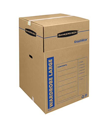 Bankers Box 3-Pack Tall Wardrobe Moving Boxes, 24" x 24" x 40" | Move hanging clothes from closet to truck with wardrobe boxes that reduce folding, wrinkles, and repacking.