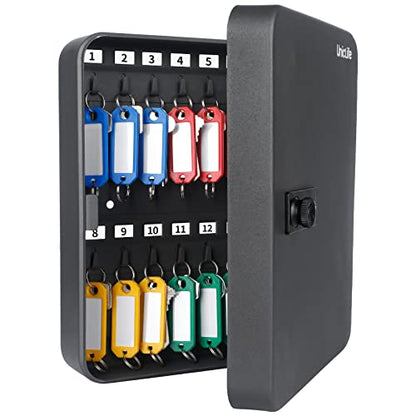 Uniclife 28-Key Steel Key Cabinet, Black Key Box with Combination Lock | Resettable Digital Security Storage Box, Wall-Mounted Key Organizer with Colorful Key Tag Labels for Schools and Companies