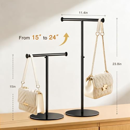 niffgaff T Bar Adjustable Purse Display Stand for Lanyard, Long Necklace, Jewelry, Black