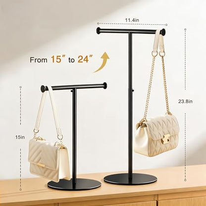 niffgaff T Bar Adjustable Purse Display Stand for Lanyard, Long Necklace, Jewelry, Black