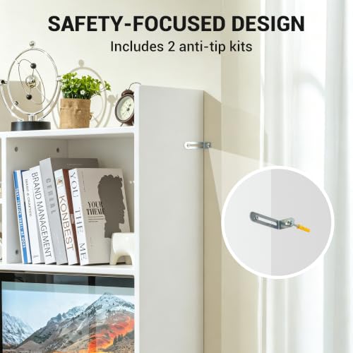 deli Desktop Bookshelf, High-Capacity Desk Hutch Organizer, White | with 7 Shelves and 2 Drawers for Computer Desk, Desk Shelf Organizer for Dorm Office Home