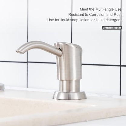 Built in Sink Soap Dispenser or Lotion Dispenser for Kitchen Sink, Brushed Nickel ABS Pump Head, with 17 Ounce Large PET Soap Bottle