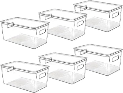 Clear Plastic Storage Bins with Lids, Perfect for Kitchen Organization or Pantry Organization and Storage, Stackable Fridge Organizer Bins, Storage Containers for Organizing, Cabinet Organizers