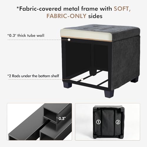 Chenille Cover Steel Frame Ottoman with 48L Storage,17.7" x 17.7" x 17.7" Square Linen Storage Ottoman Stool Cube with Legs,for Dorm Livingroom Gray UASND641G