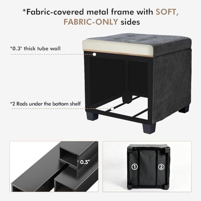 Chenille Cover Steel Frame Ottoman with 48L Storage,17.7" x 17.7" x 17.7" Square Linen Storage Ottoman Stool Cube with Legs,for Dorm Livingroom Gray UASND641G
