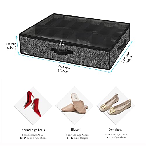 Onlyeasy Sturdy Under Bed Shoe Storage Organizer, Set of 2, Fit 12 to 24 Pairs, Underbed Shoes Closet Storage Solution with Clear Window, Breathable, L29.3 x W23.6 x H5.9, Linen-like Black, MXAUBSB2P