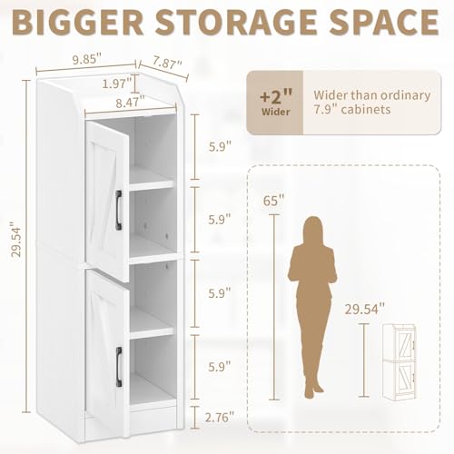 Narrow Bathroom Storage Cabinet with 2 Doors and Shelves, 9.8" W Small Storage Cabinet for Toilet Paper Storage, Slim Cabinet for Small Spaces, Bathroom, Kitchen, 9.8" W × 7.9" D × 29.5" H, White