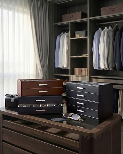 ProCase Sunglasses Organizer Box with Clear Glass Lid, PU Leather Eyeglass Storage Display Case for Men and Women