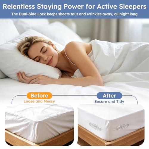 Bed Sheet Holders for Corners, 4 Pack Heavy Duty Sheet Locks | Keep Fitted Sheets in Place Firmly, Easy Snap-On Installation, Foldable Mattress Fasteners for Twin to Cal King