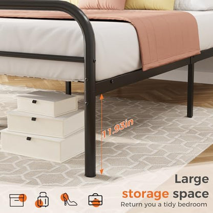 DUMOS Full Size Bed Frame Heavy Duty Metal Platform with 11.9" Under-Bed Storage, Heavy Duty Steel Slat Support with Iron-Art Headboard, No Box Spring Needed, Noise-Free, Modern Black
