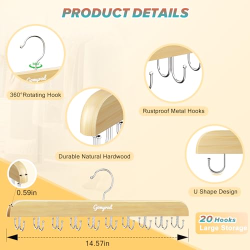 Tank Top Hanger, 2 Pack w/40 Hooks Bra Hanger for Closet Organizer | Premium Wood Space Saving Hanger, 360°Rotating Closet Organizers and Storage, Multi Hook Hanger for Dorm & Apartment