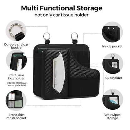 Car Tissue Holder,Back Seat Organizer with Cup Holder,Multifunctional Car Headrest Seat Back Storage,Snack Organizers for Kids,Large Tissue Box Cover Fit for 100-130 Regular Size Tissues
