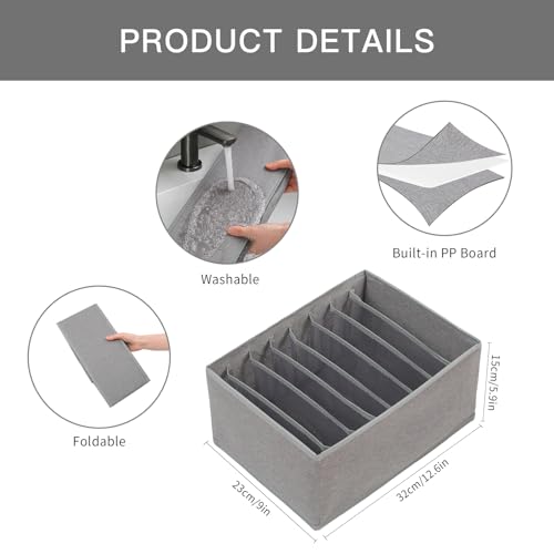 4 Pack Drawer Organizers for Clothing, 8 Grids Foldable Closet Organizers and Storage Bins for Bedroom, Dresser Organizer Boxes for Thin T-shirts, Tank Tops