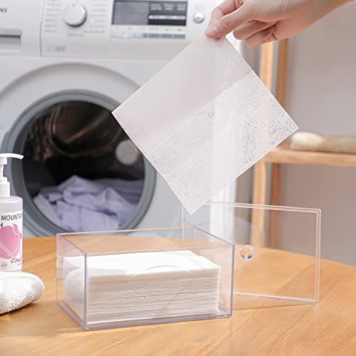 Farmhouse Laundry Dryer Sheet Holder Detergent Pods Container, Clear | Lightweight，Easy Open，Dryer Balls Dispenser Plastic Storage Organization Box for Laundry Room, Bathroom, Kitchen