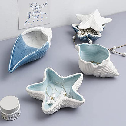 Starfish Ceramic Jewelry Dish Tray, Ring Holder and Trinket Tray for Rings | Decorative Jewelry Holder for Earrings, Necklaces and Keys, Beach Decor, Coastal Decor, Ocean Decor and Gift for Women