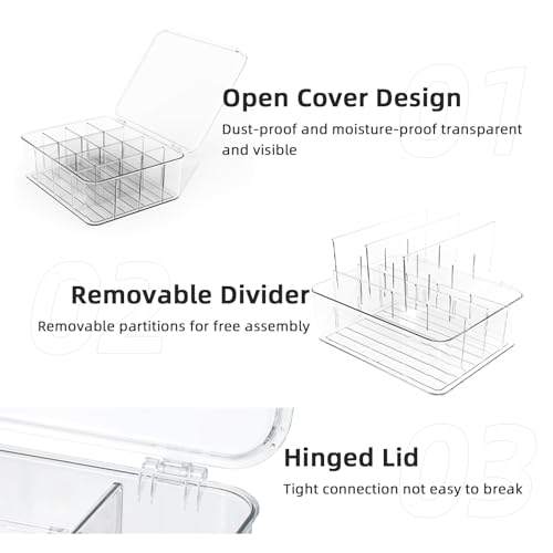 Tie Organizer Dividers Box, 16 Compartment Sock Underwear Drawer Organizer with Lid, Removable Divided Drawer Wardrobe Storage Box for Tie, Bra Storage (16-Cell)