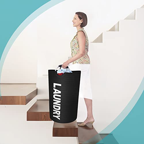 90L Large Laundry Basket, Dirty Clothes Waterproof Laundry Hamper, Black | Collapsible Laundry Basket with Foam Protected Aluminum Handles for Laundry Dorm Family, Black Dirty Clothes Hamper