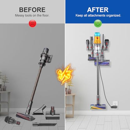 LANMU Accessory Holder Compatible with Dyson V15 V11 V10 V8 V7 Outsize Gen5 Cordless Stick Vacuum Cleaner, Drill Free Docking Station Attachments Organizer, Fit Accessories and Parts Storage
