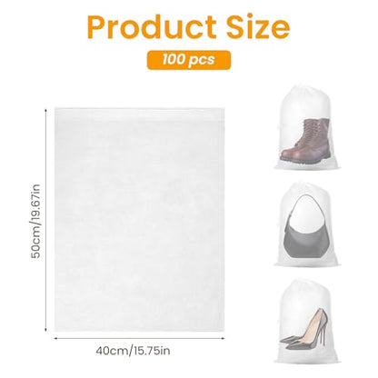 Kifmurase 100PCS Dust Bags for Handbags 15x19 inch, Non Woven Purse Dust Cover Bags for Storage, Breathable Cloth Storage Pouch with Drawstring for Shoe Boots Purses Home Travel Closet Organizer