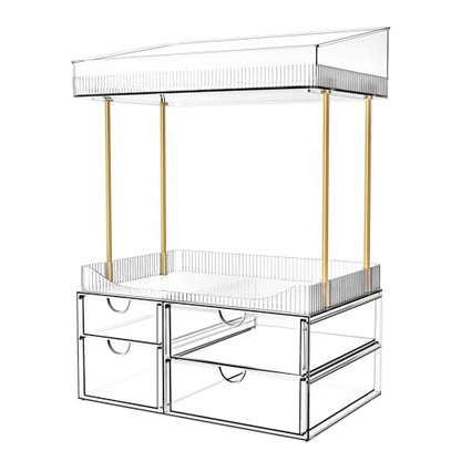 SNSLXH 4-Tier Clear Makeup Organizer Bathroom Storage | 4 Drawers Cosmetics Organiser, Ideal for Countertop, Bathroom, Office, Dresser, for Cosmetics, Skincare, Perfume, Lipstick