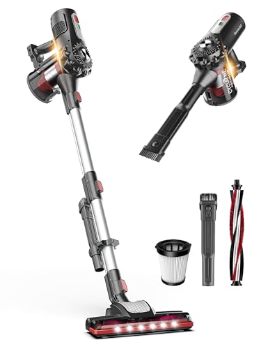 Roomie Tec Cordless Stick Vacuum Cleaner for Home, 2200mAh Battery | Up to 35 Min, High Suction Power, Lightweight, Self-Standing with LED Headlight, HEPA Filter - For Dorm Room, Floor and Cars.